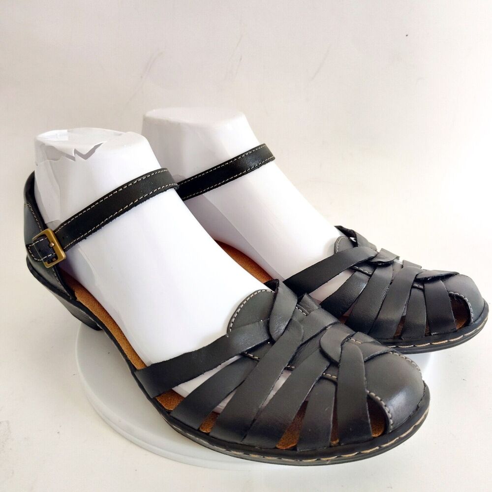 Clarks Boho Wendy Black Leather Mary Jane Fisherman Closed Toe Sandals Size 8
